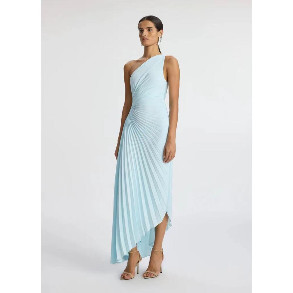 ALC Delfina Matte Pleated Dress Aqua Baby Blue US 2